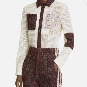 St. John Boucle Tweed Patchwork Long Sleeve Shirt, Jacket